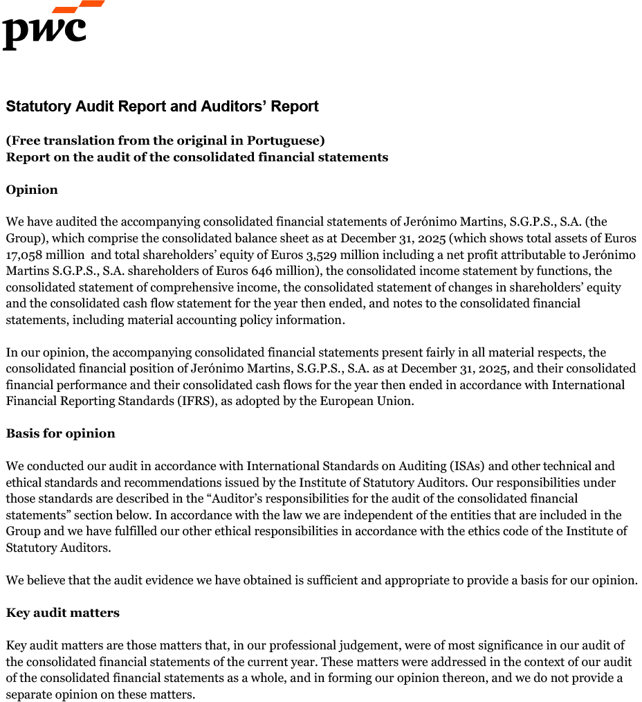 Page 1 of the auditors report of the consolidated financial statements (photo)