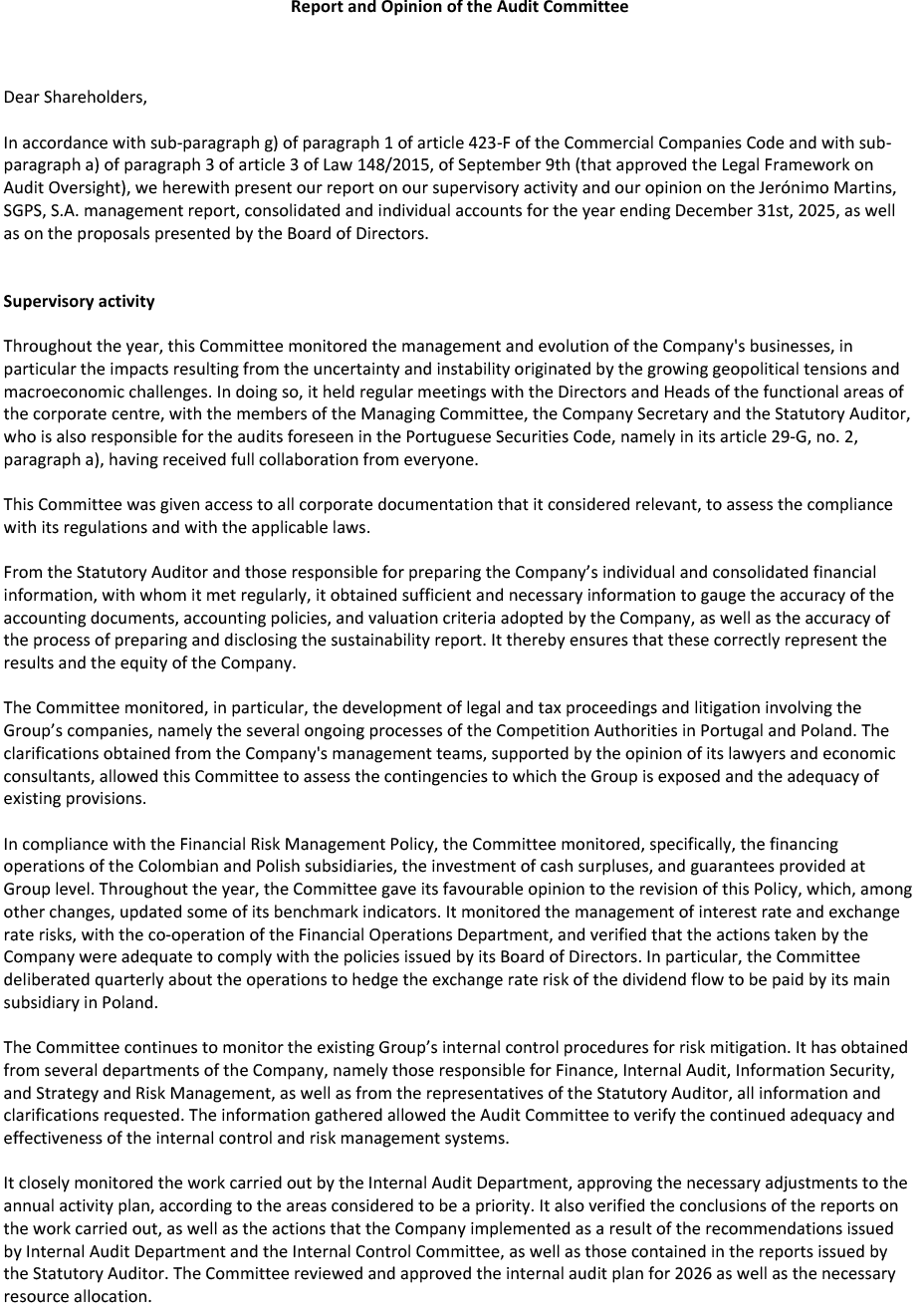 Page 1 of the report and opinion of the audit committee (photo)