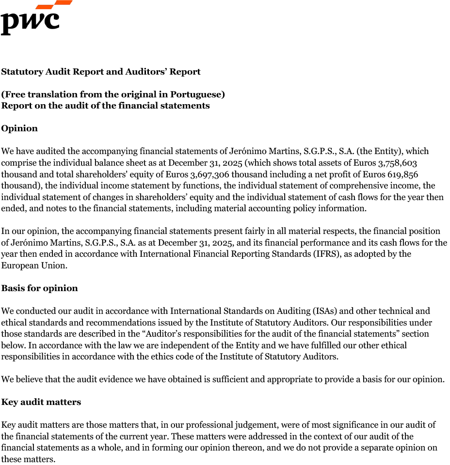 Page 1 of the auditors report of the individual financial statements (photo)