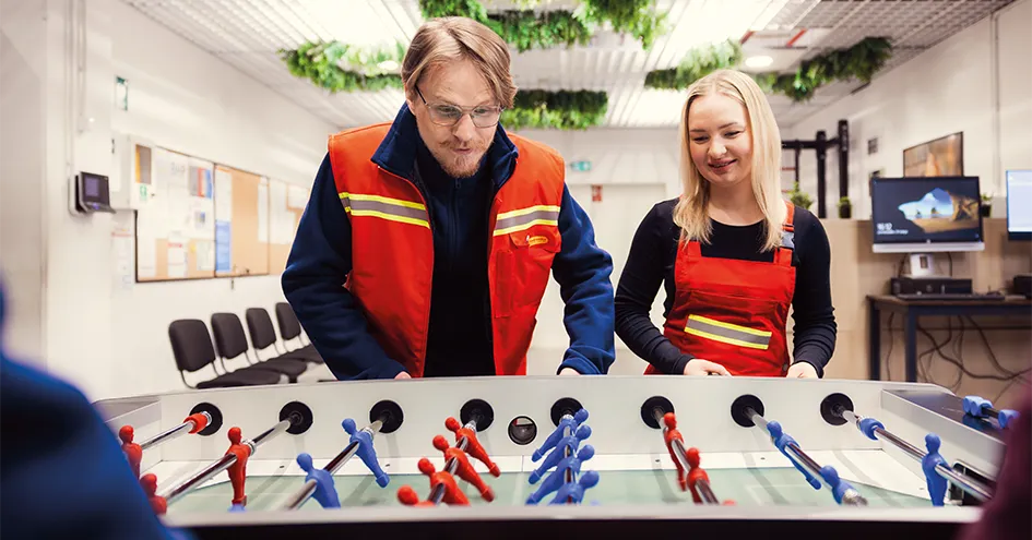 Biedronka employees playing table football (photo)