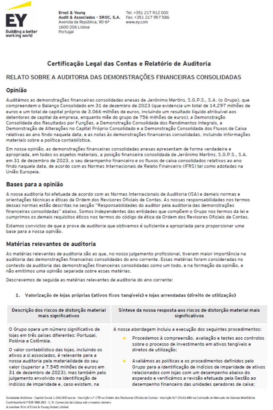 Página 1 do relatório dos auditores sobre as demonstrações financeiras consolidadas (foto)