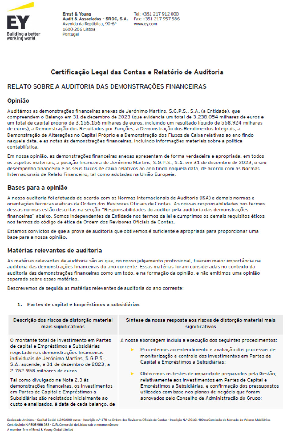 Página 1 do relatório de auditoria das demonstrações financeiras individuais (foto)