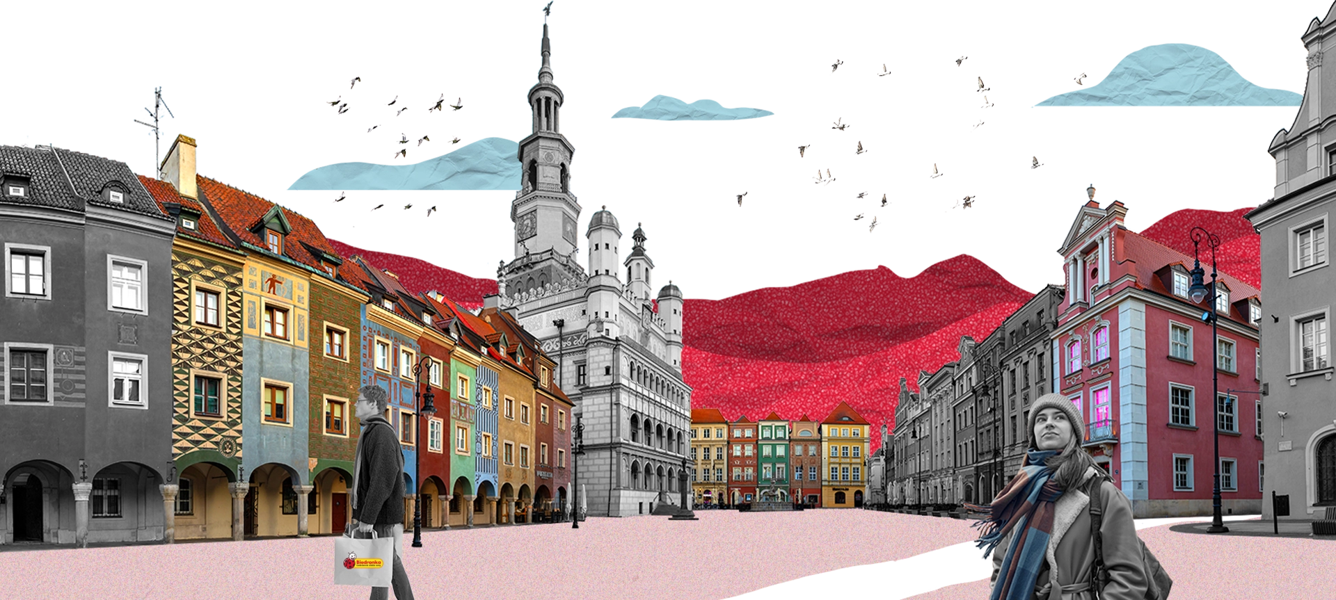 Colagem de uma praça de uma cidade na Polónia (foto)