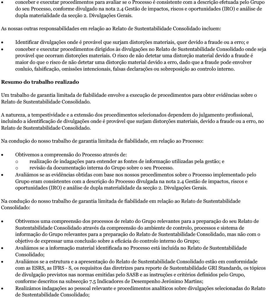 Página 4 do Relatório Independente de Garantia Limitada de Fiabilidade&nbsp; (foto)