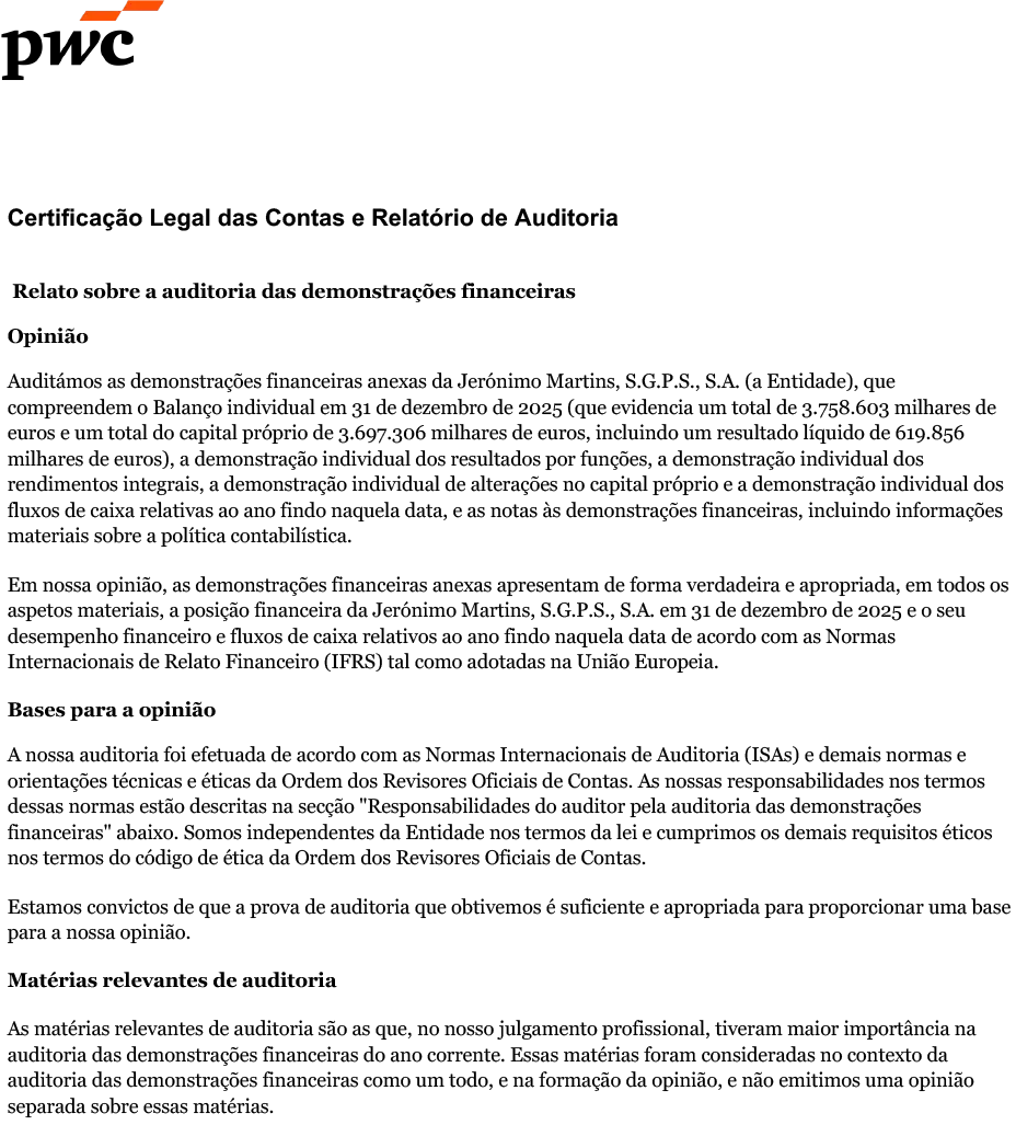 Página 1 do relatório de auditoria das demonstrações financeiras individuais (foto)